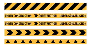 Set of Construction Warning Tape Designs in Yellow and Black with Different Patterns and the Words Under Construction vector