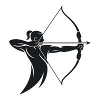 Silhouette Illustration of a Female Archer Aiming with a Bow and Arrow Demonstrating Precision and Focus in Archery a Sport of Skill and Concentration vector