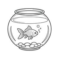 Cartoon Goldfish in a Fishbowl with Pebbles Bubbles and Water Simple Black and White Line Art for Coloring Books and Educational Resources vector