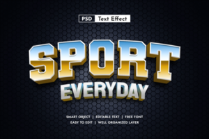 Energetic sport 3D text effect. Dynamic font style for athletic themes. Modern honeycomb background psd