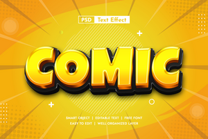 Bright comic 3D text effect. Fun editable cartoon font style. Dynamic abstract background psd