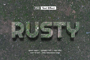 Realistic mossy rust 3D text effect. Unique organic font style. High quality natural texture design psd