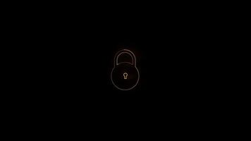 Glowing Outline of a Padlock on a Black Background for Security Concepts video