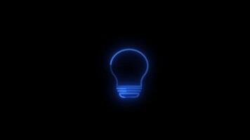 Neon Blue Lightbulb Animation on Black Background for Creative Projects and Presentations video