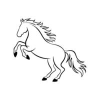Elegant Horse Rearing Up with Flowing Mane and Tail Black Outline on White Background Graceful and Powerful Animal Design vector