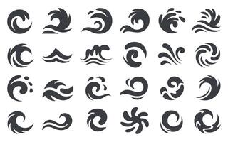 Collection of Abstract Wave Icons Water Symbols Ocean Design Elements vector