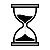 A black hourglass icon with sand flowing from the top half to the bottom, representing the passage of time cutouts png