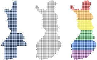 Rhombus dots Finland map. Finnish dotted pixel map in flag, grey and LGBT pride colors vector