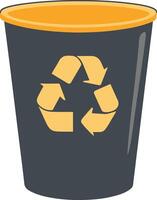 Black recycle bin with yellow lid and eco symbol. Concept of waste sort and green trash vector