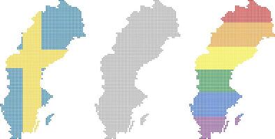 Rhombus dots Sweden map. Swedish dotted pixel map in flag, grey and LGBT pride colors vector