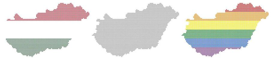 Rhombus dots Hungary map. Hungarian dotted pixel map in flag, grey and LGBT pride colors vector