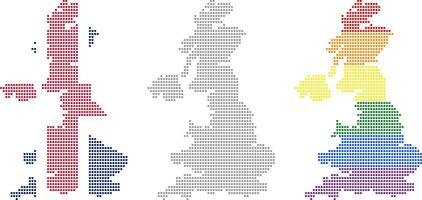 Rhombus dots Great Britain map. British dotted pixel map in flag, grey and LGBT pride colors vector