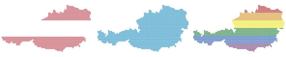 Rhombus dots Austria map. Austrian dotted pixel map in flag, grey and LGBT pride colors vector