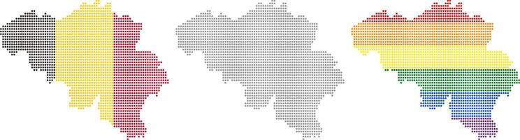 Rhombus dots Belgium map. Belgian dotted pixel map in flag, grey and LGBT pride colors vector