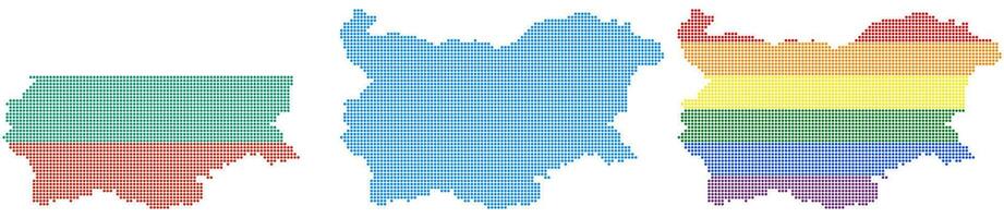 Rhombus dots Bulgaria map. Bulgarian dotted pixel map in flag, grey and LGBT pride colors vector