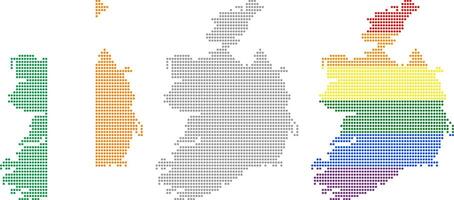 Rhombus dots Ireland map. Irish dotted pixel map in flag, grey and LGBT pride colors vector