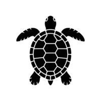 A silhouette of a turtle with distinctive shell patterning shows its flippers and head in a simplistic black design. cutouts png