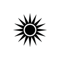 A simple black icon depicts a stylized sun with a circular center and pointed rays extending outward. cutouts png
