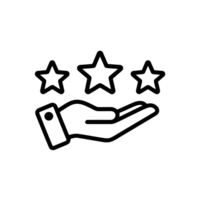 A simple line drawing depicts an open hand with three stars above it, symbolizing service quality or excellence. cutouts png