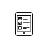 A tablet displays a checklist with some items marked with checkmarks. cutouts png