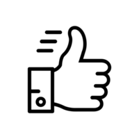 A minimalist black line icon depicts a thumbs-up gesture, often used to represent approval or agreement cutouts png