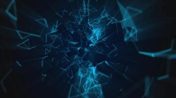 Abstract blue digital network connection of lines and triangles in dark space video