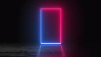 Illuminated glowing neon frame in a dark environment with bright color gradient lighting video