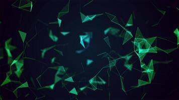Abstract green geometric triangles connecting on dark background for technology concepts video