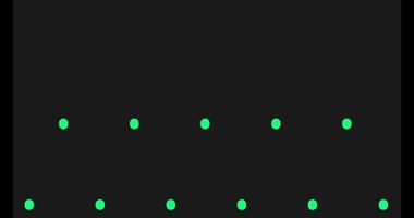 Abstract glowing green dots pattern moving across black background creating dynamic visual interest video