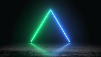 Glowing neon triangle on a reflective surface in a dark moody environment video