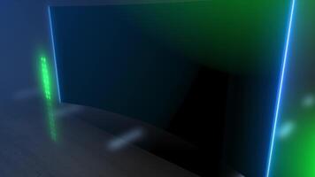 Abstract 3d rendered neon light with green and blue illuminated geometric forms video