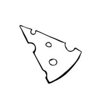 A piece of cheese. graphics in doodle style, black and white hand-drawn illustration. Isolate on a white background. For packages and labels. For banners and posters, restaurant and bar menus. vector