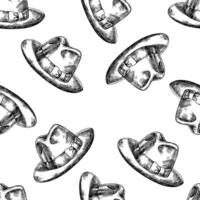 Seamless pattern with men s hats. Handmade illustration. Black and white image. For textiles, printing, wrapping paper, packaging and more. vector