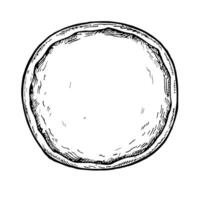 An empty layer of pizza. graphics, black and white hand-drawn illustration. Isolate on a white background. For recipes, cooking, menu design and decor of pizzerias, restaurants, banners. vector