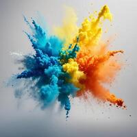 Colorful powder explosion on a white background photo