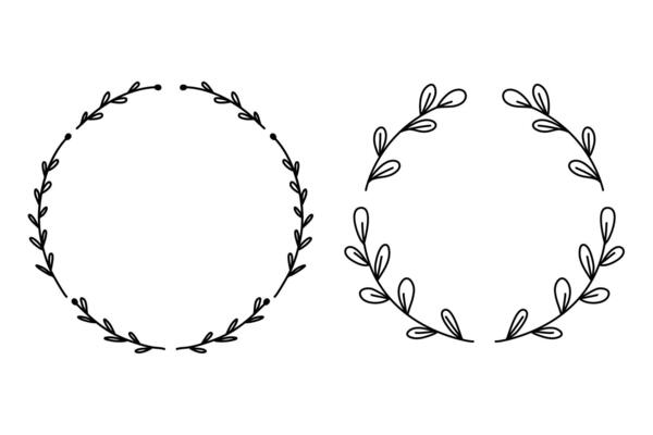 Set of hand drawn floral frames in doodle style. Spring floral wreaths or round frames with flowers illustration. Suitable for cards, invitations, decorations, clip art, etc