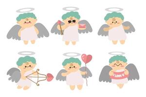 Set of little cute cupid. Set of elements in romantic style. Suitable for decorative elements for invitatition, clip art, sticker, etc vector