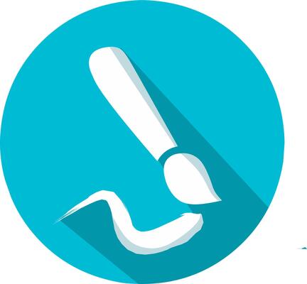 Paint brush white icon in blue color background with shadow.