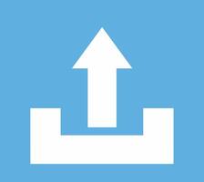 A blue color square full flat simple upload icon in the form of a black upward arrow and a black line as a sign that the file or document has been uploaded vector