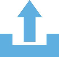 A blue color simple upload icon in the form of a black upward arrow and a black line as a sign that the file or document has been uploaded vector