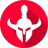 spartan warrior knight helmet silhouette flat design art with side shadow and red background. vector