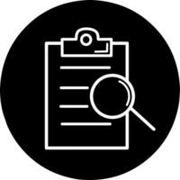 Quality control inspection black icon. A document is being examined using a magnifying glass vector