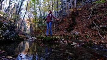 A man standing on a rock in the middle of a stream video
