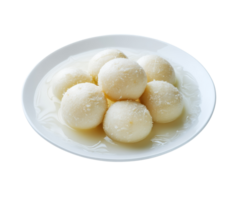 Sweet treat of fresh rasgulla served in syrup on a plate png