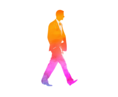 Bright silhouette of a man walking in a suit png