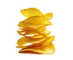 Stacked golden potato chips for snacking enjoyment png
