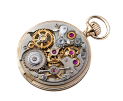 Intricate clockwork design of a vintage pocket watch mechanism png