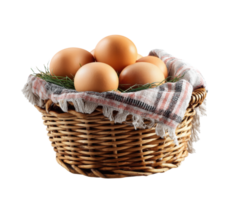 Fresh eggs in a rustic basket for Easter celebration and cooking png