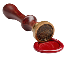 Wax seal stamp with red wax on white surface for invitations png