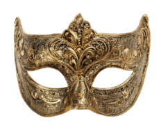 Ornate gold mask with intricate designs for masquerade events png